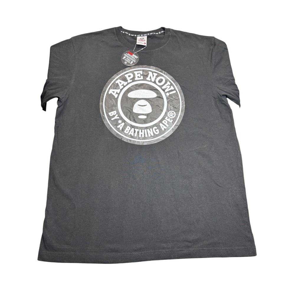 Aape By A Bathing Ape Men Black Graphic T-Shirt XL Moonface Camo Logo New